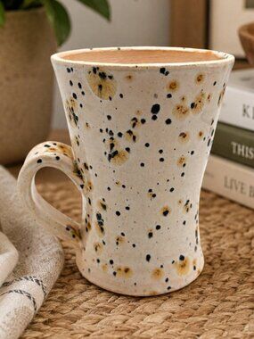 Signed Studio Pottery Speckled Stoneware Mug Handmade Artisan Coffee Cup 5"